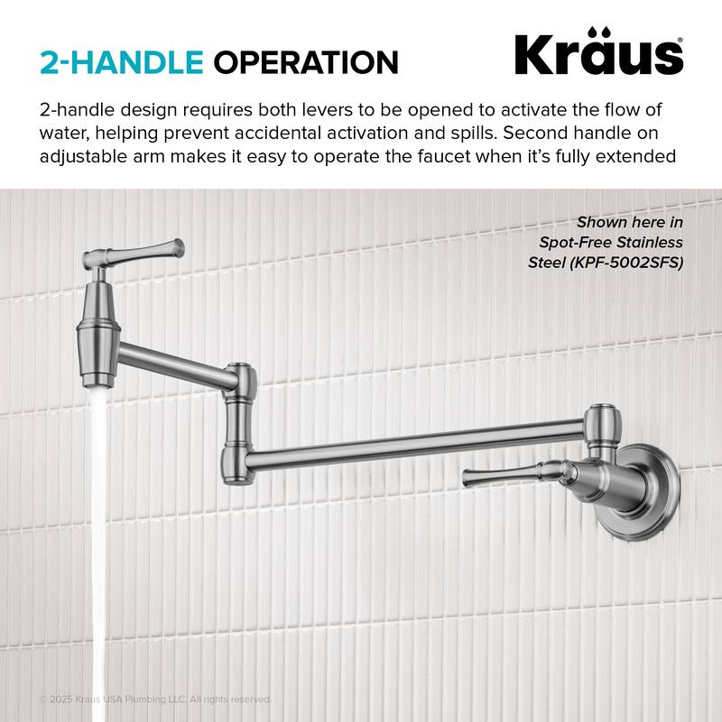 KRAUS Allyn Wall Mount Pot Filler Kitchen Faucet with Retractable Arm