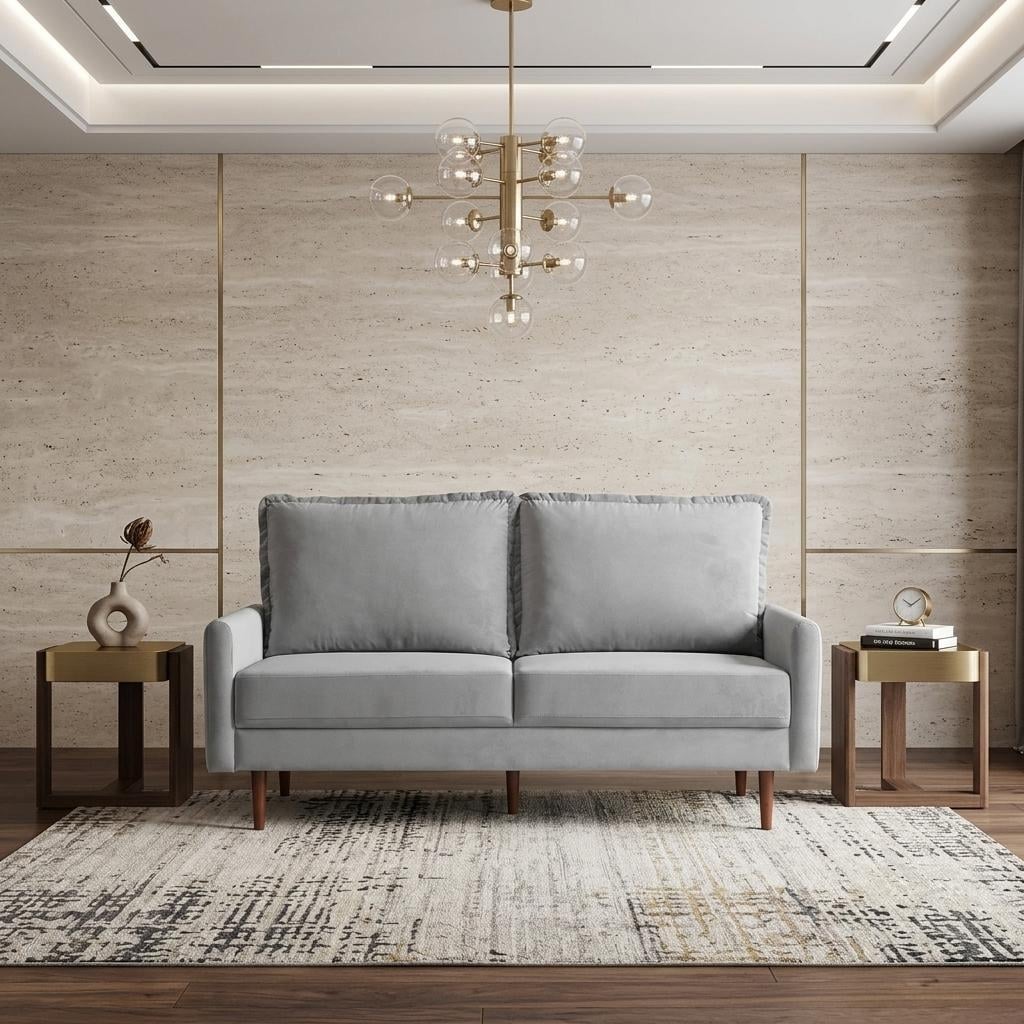 HomeRoots 69" Gray Velvet Sofa With Dark Brown Legs