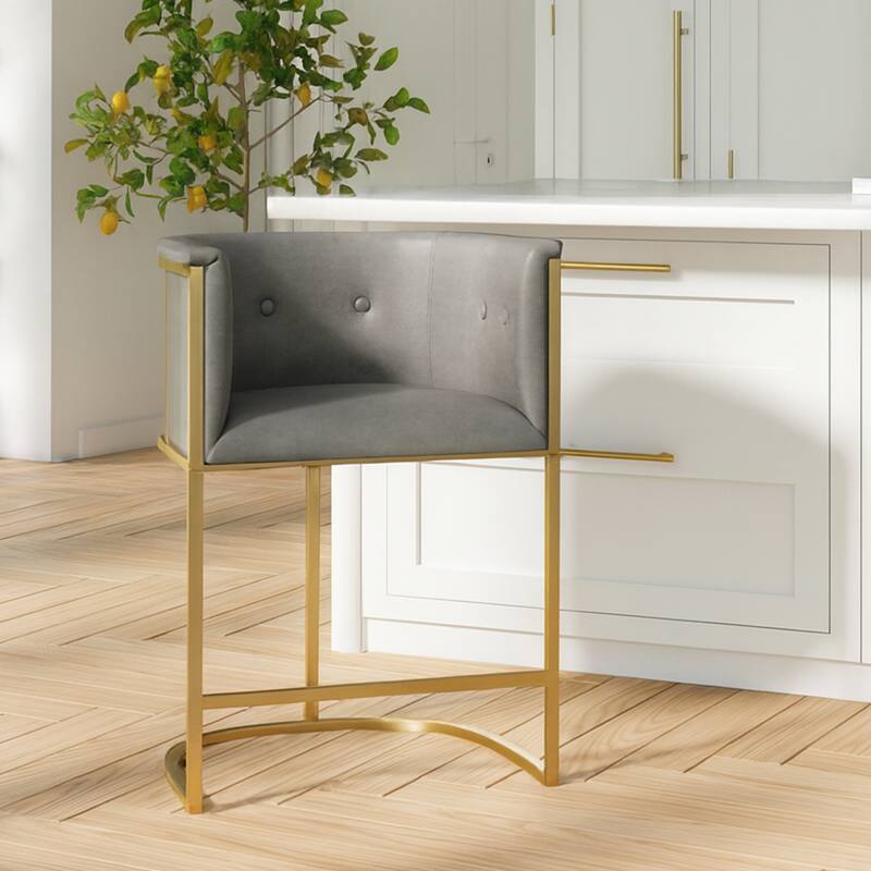 Manhattan Modern Bar Stool - Faux Leather with Gold-Finish Metal Base