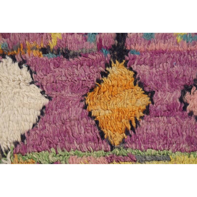 Purple Geometric Plush Moroccan Area Rug Handmade Wool Carpet - 6'1" x 9'9"