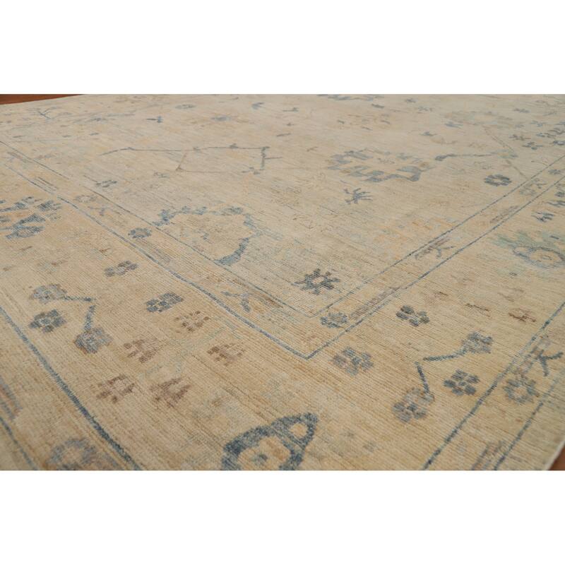 Floral Beige Vegetable Dye Oushak Turkish Rug Hand-Knotted Wool Carpet - 8'1"x 10'2" - 8'1"x 10'2" - Ivory/Beige
