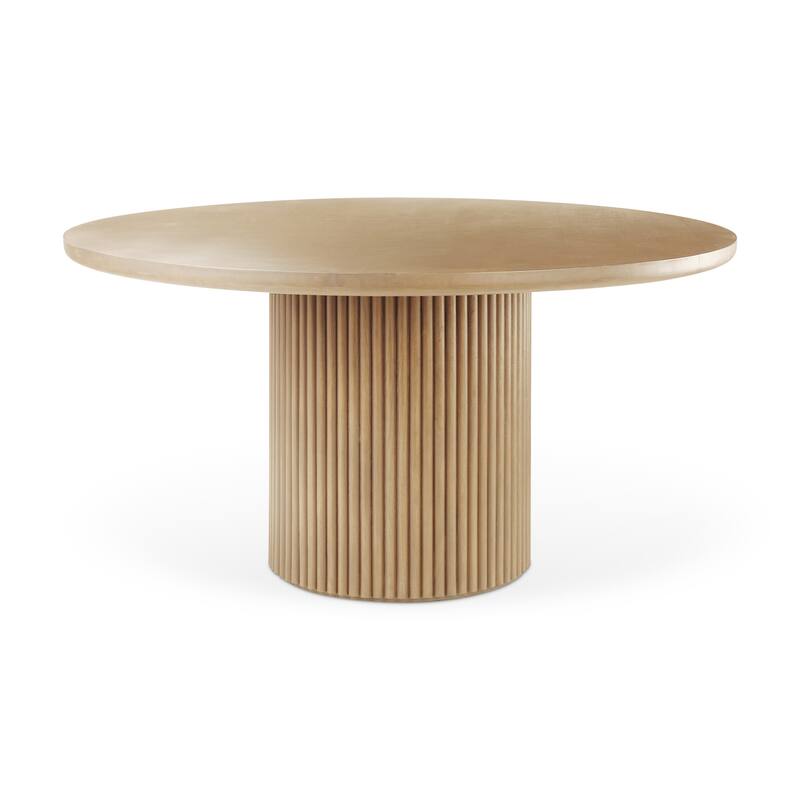 Terra Dark Brown Solid Wood w/ Fluted Base Round Dining Table - 60.0L x 60.0W x 30.0H - Light Brown