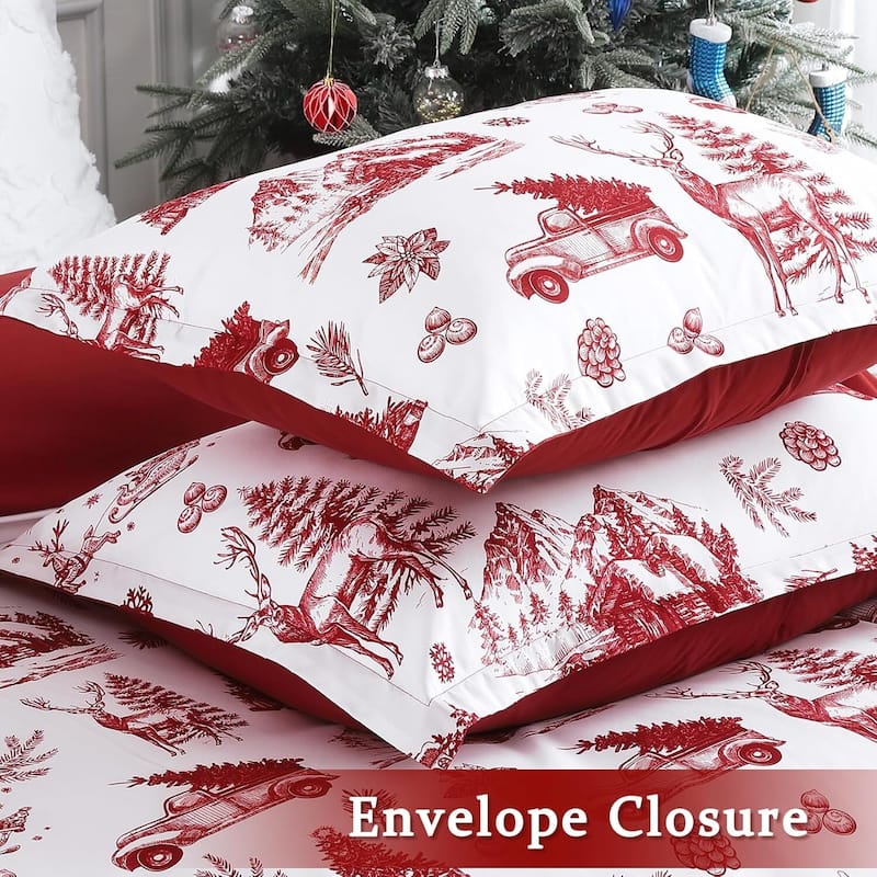 Christmas Soft Boho Red Duvet Cover and Pillow Shams Set, Bedding Set
