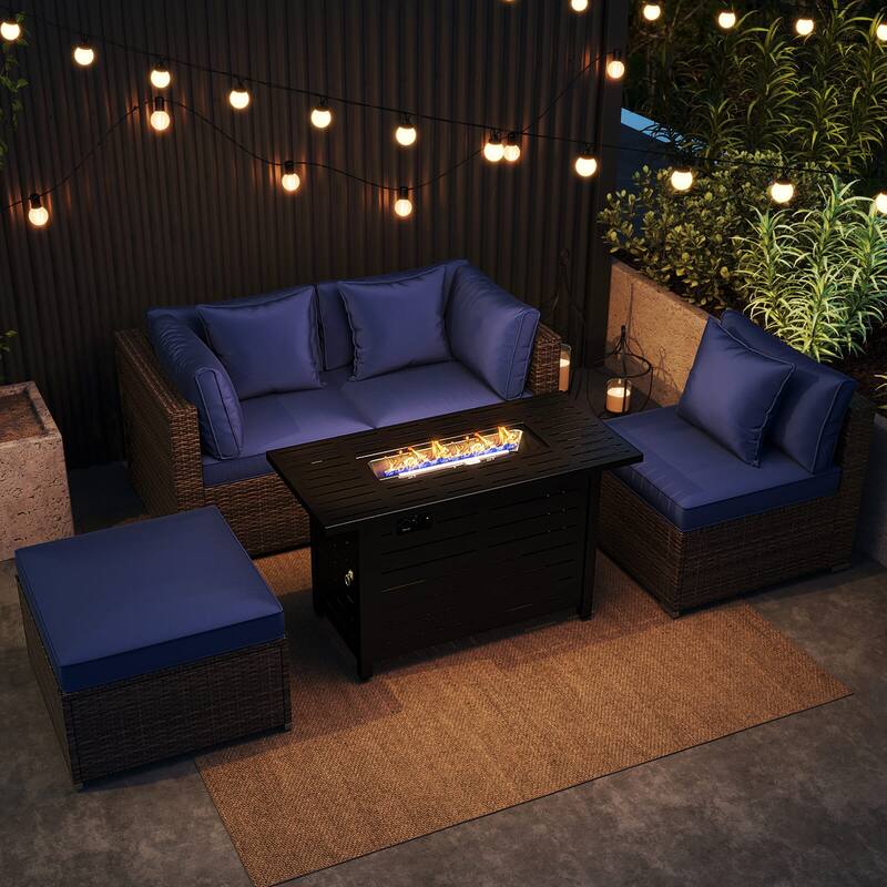 Costway 5 PCS Patio Furniture Set Heavy-duty Frame Rattan Sofa Set - See Details - Navy