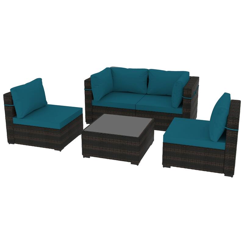 Patio Watcher 5 Pieces Patio Wicker Sectional Sofa Seating Group with Cusions