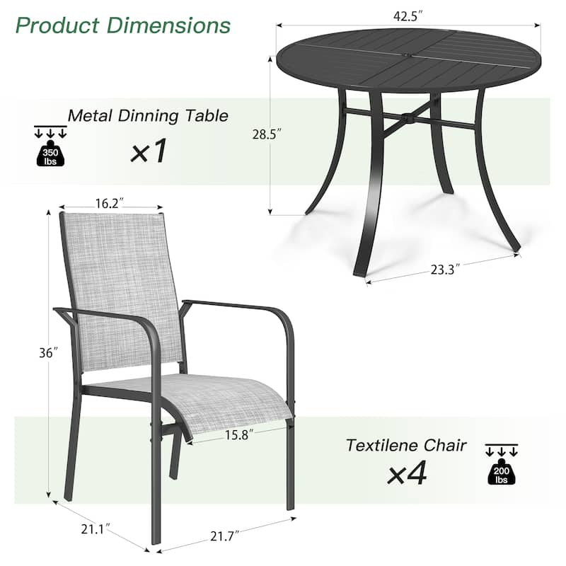 5/7/9-Piece Outdoor Patio Dining Set with Stackable Textilene Chairs and Slatted Table, Furniture with Adjustable Umbrella Hole