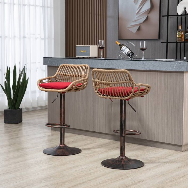 Modern Swivel Bar Stools Set of 2 Adjustable Counter Height Chairs with Footrest for Kitchen, Dining Room
