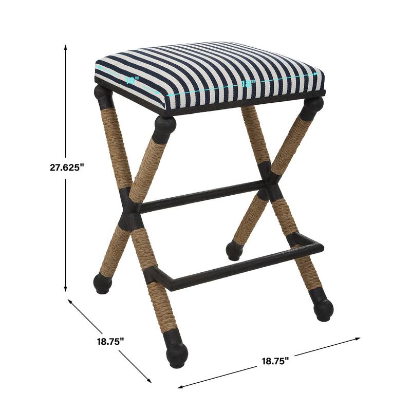 Sailor Striped Cushioned Counter Stool - 27.5" - Navy Blue and Cream