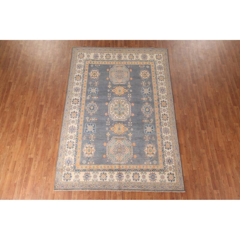 Gray Kazak Living Room Area Rug Hand-Knotted Traditional Wool Carpet - 6'7" x 9'9"