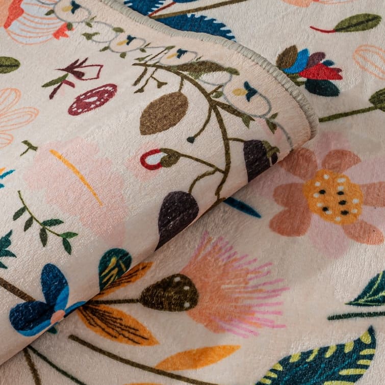 Nature Floral Non-Slip Machine Washable Colorful Modern Area Rug