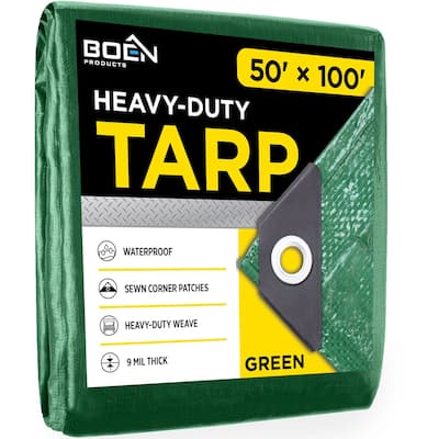 Boen 50 x 100 Green Medium-Duty Polyethylene Tarps