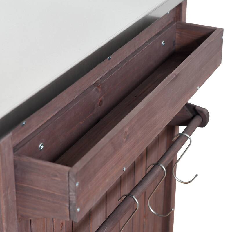 75.4" Rolling Outdoor Kitchen Island with Stainless Steel Top, Premium Solid Wood Grill Cart with Sink and Wheels for Outdoor