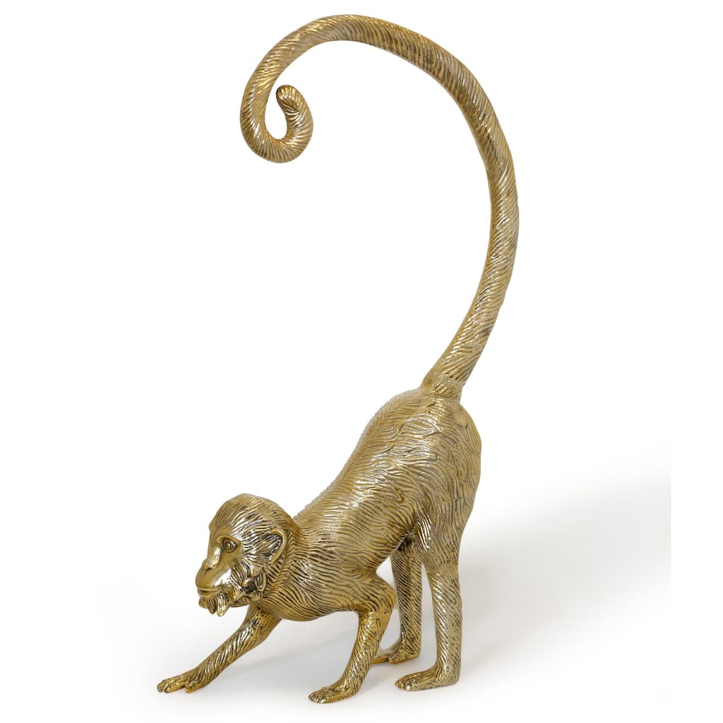 Prowling Brass Monkey Figure Metal Decorative Accessory - Gold - 7"D x 14"W x 31"H - 7"D x 14"W x 31"H