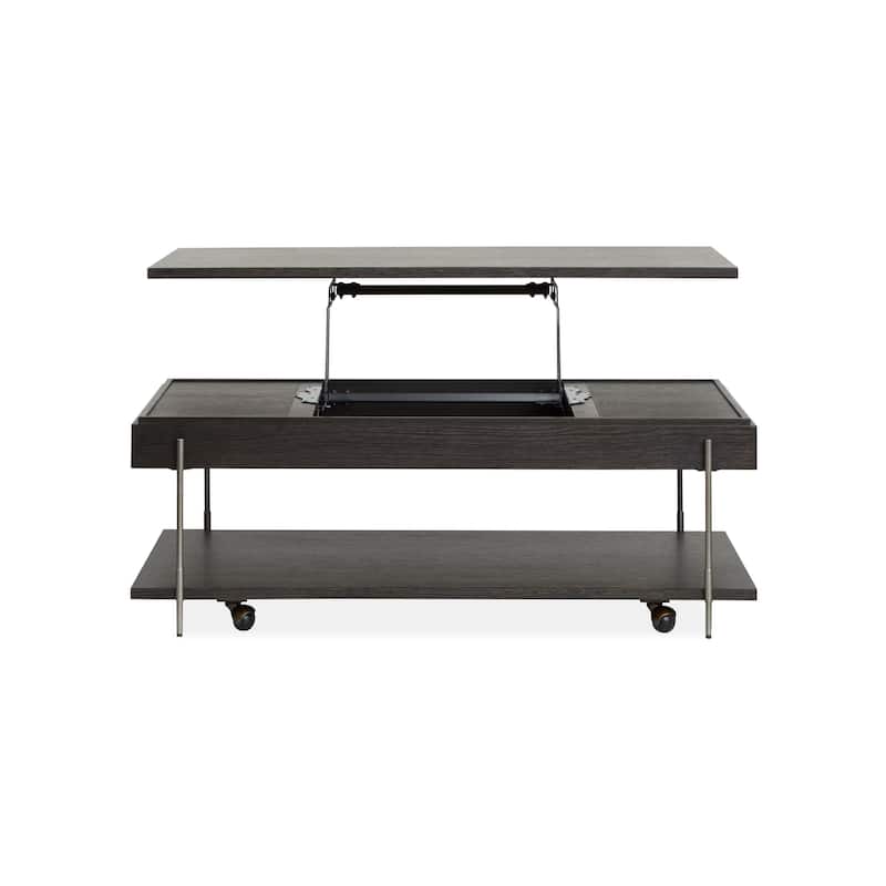 Magnussen Home Spencer Dark Briarsmoke Lift Top Storage Cocktail Table with Casters - 50''W x 28''D x 18''H