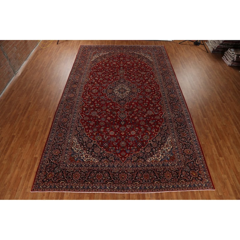 Traditional Kashan Persian Large Area Rug Hand-knotted Wool Carpet - 10'3" x 17'0"
