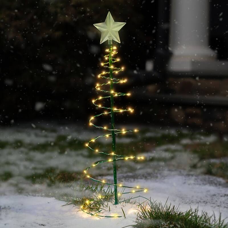 2 Ft. Tall Solar Pre-Lit LED Metal Christmas Tree Holiday Light Decoration - Multicolor or White
