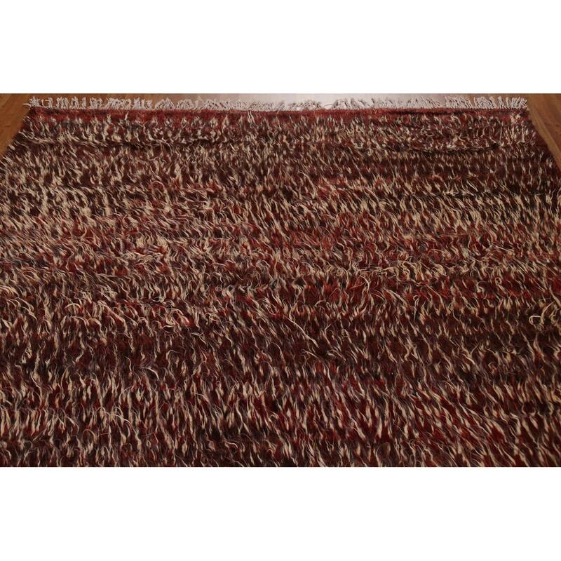 Hand Knotted Oriental 100% Wool Carpet Modern Geometric Red Moroccan Area Rug - 9' 8'' X 6' 8''