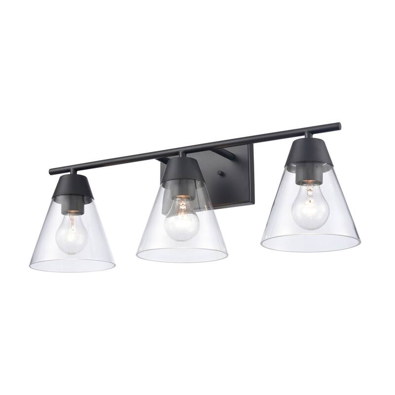Elk Home Vivica Black With Clear Glass Cone Shade 3 Light Vanity Light