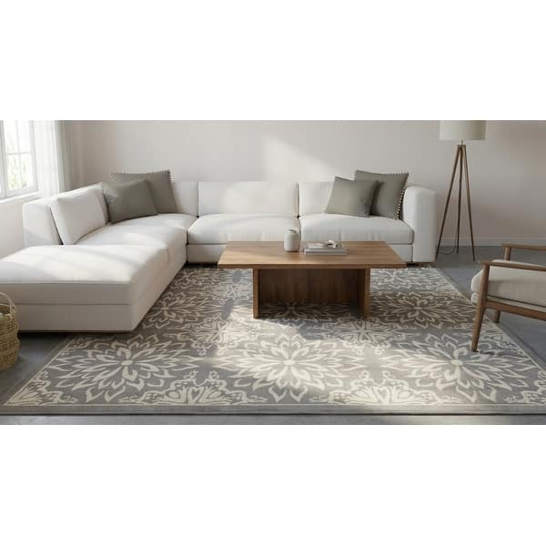 slide 2 of 130, Nourison Jane Floral Medallion Indoor only Area Rug 7' 10" x 9' 10" - Ivory/Grey