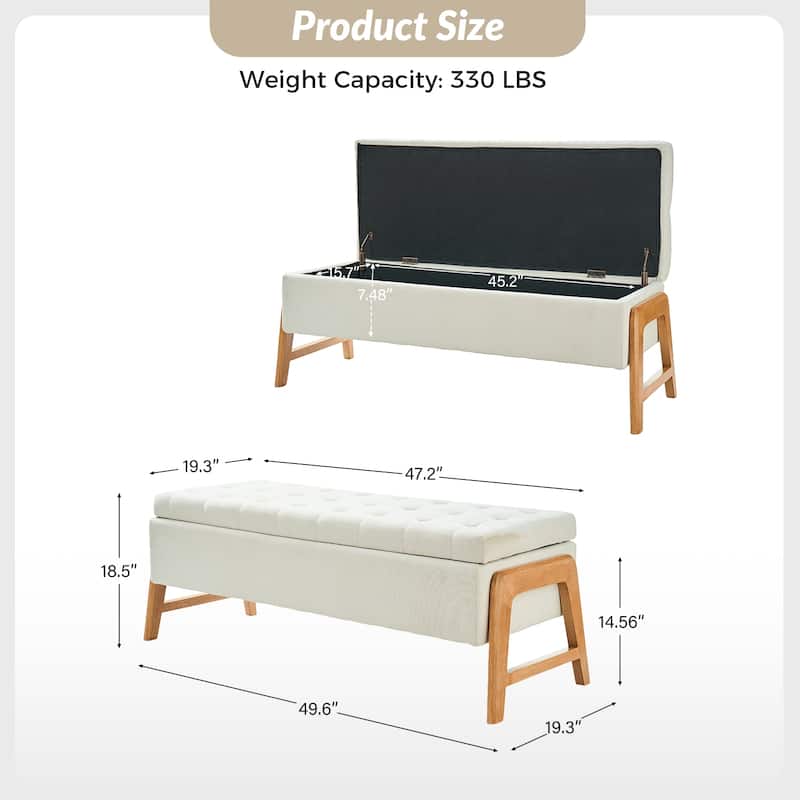 Rita Mid-century Modern Upholstered Storage Bench with Tufted Seat and Solid Wood Leg by HULALA HOME
