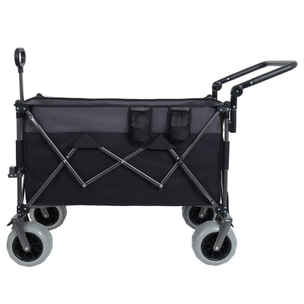 Multi-Functional Push-Pull Folding Wagon Cart With Rotating Handle & 9"X4" Beach Tires For Camping & Beach-300l Xl Heavy-Duty