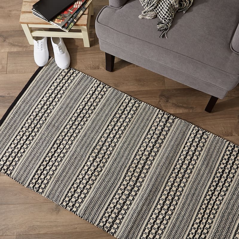 DII Stone Dobby Stripe Hand-Loomed Rug 2ft 6inx6 Ft - 36.0 In. L X 24.0 In. W X 0.2 In. H