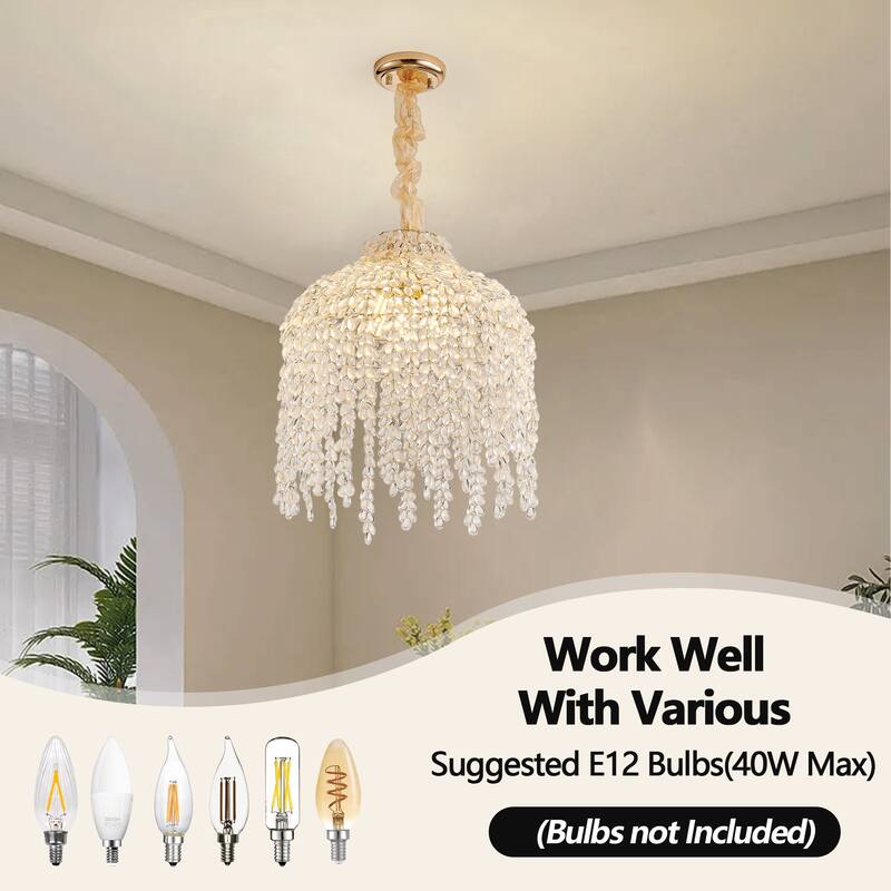 16 Inch 5-Light Crystal Pendant Light Chandelier-Elegant Waterfall Design with Grape-Shaped Crystal