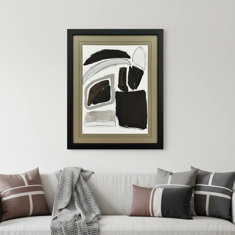 HomeRoots Modern Abstract Graphic Shapes Black Framed Wall Art - 29.00 in. x 35.00 in.  x 2.00 in.