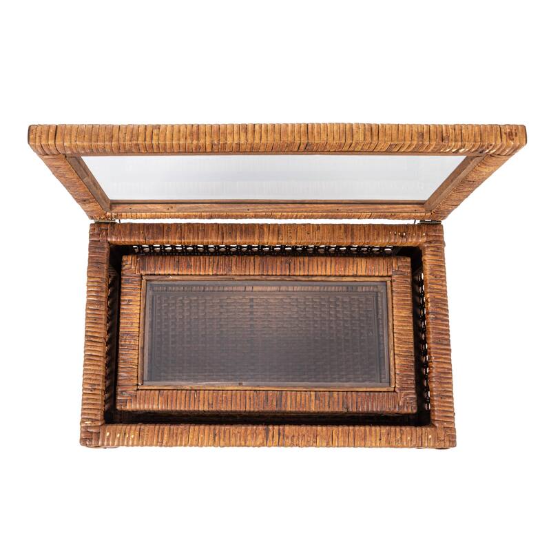 Woven Rattan Display Boxes with Glass Lids & Fir Wood Frame