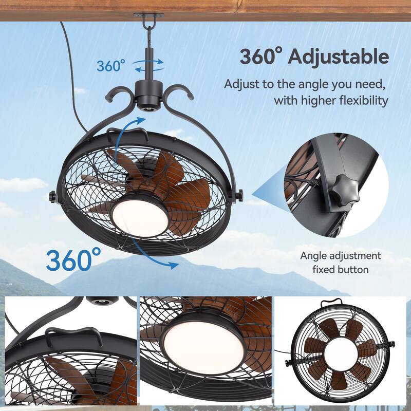 23.6" Industrial Wet Outdoor Caged Ceiling Fan with Light and Remote