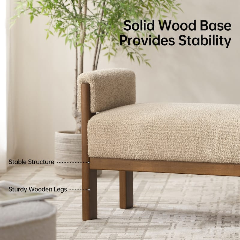 Arm Fabric bench with Solid Wood Legs