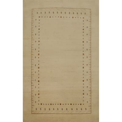 Hand Knotted Oriental 100% Wool Carpet Modern Modern Beige & Ivories Gabbeh Area Rug - 7' 8'' X 5' 6''