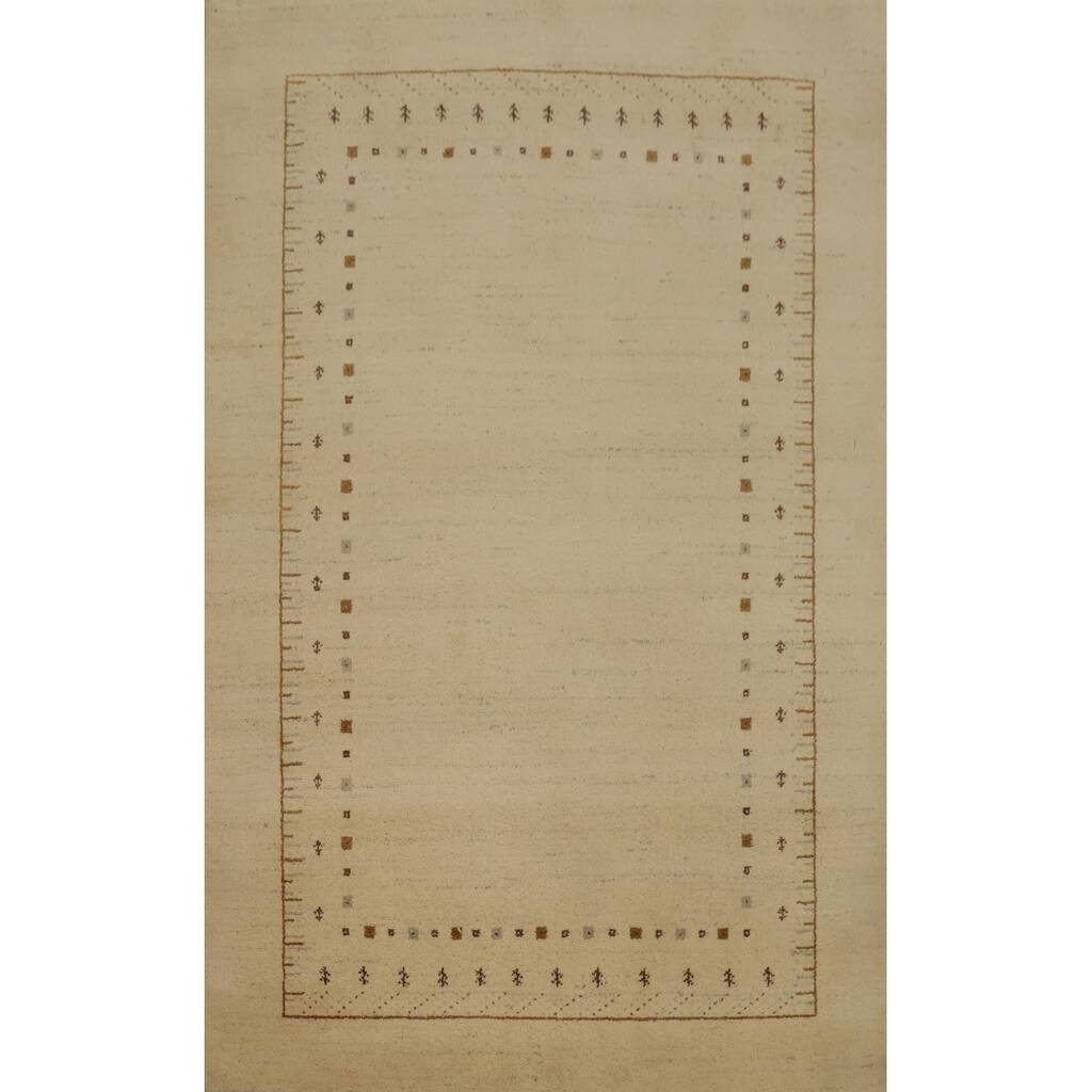 Hand Knotted Oriental 100% Wool Carpet Modern Modern Beige & Ivories Gabbeh Area Rug - 7' 8'' X 5' 6''