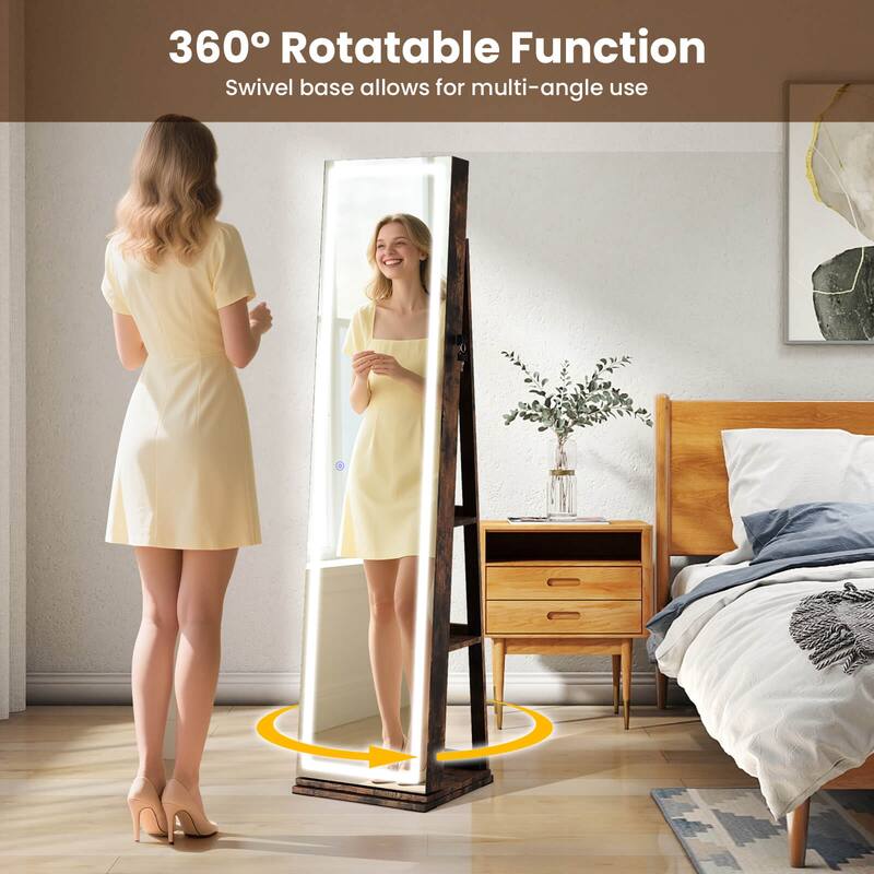 Costway 360° Swivel Jewelry Cabinet with Lighted Full Length Mirror & - See Details