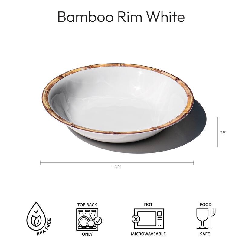 Abode Homewares Bamboo Rim Melamine Serving Bowl - White - 13.8"