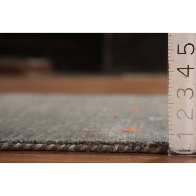 Hand Knotted Oriental 100% Wool Carpet Tribal Animal Pictorial Greys & Charcoal Gabbeh Area Rug - 4' 11'' X 3' 0''