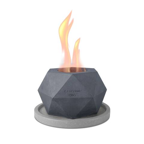 Kante Diamond Portable Concrete Rubbing Alcohol Tabletop Fire Pit with Metal Extinguisher and Gray Base, Ethanol Fireplace