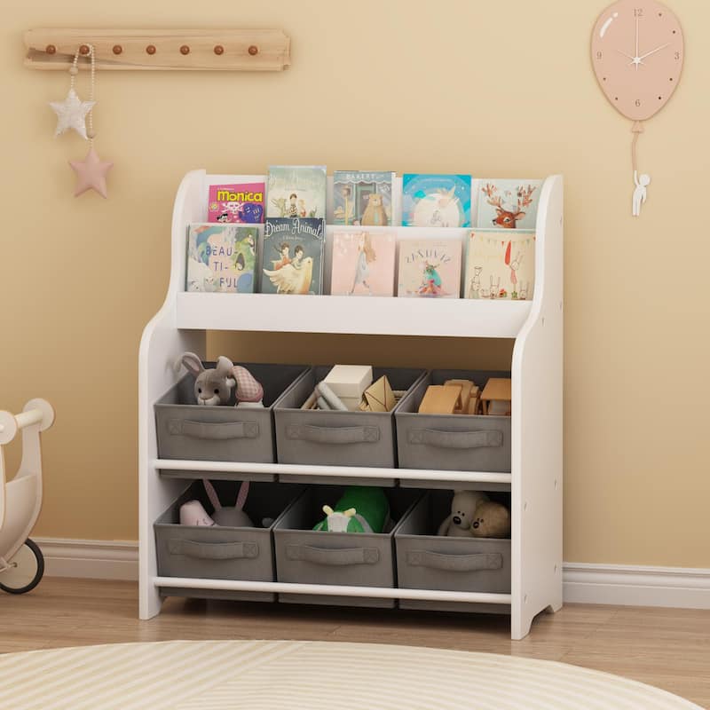 Kids Bookshelf with 6 Fabric Storage Bins