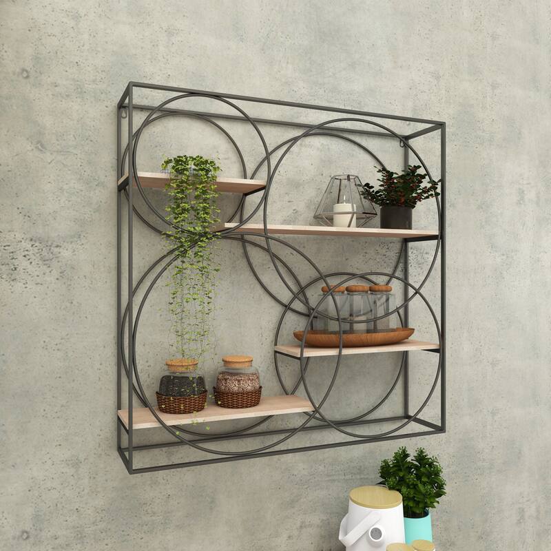 Gray Metal 4 Shelves Wall Shelf