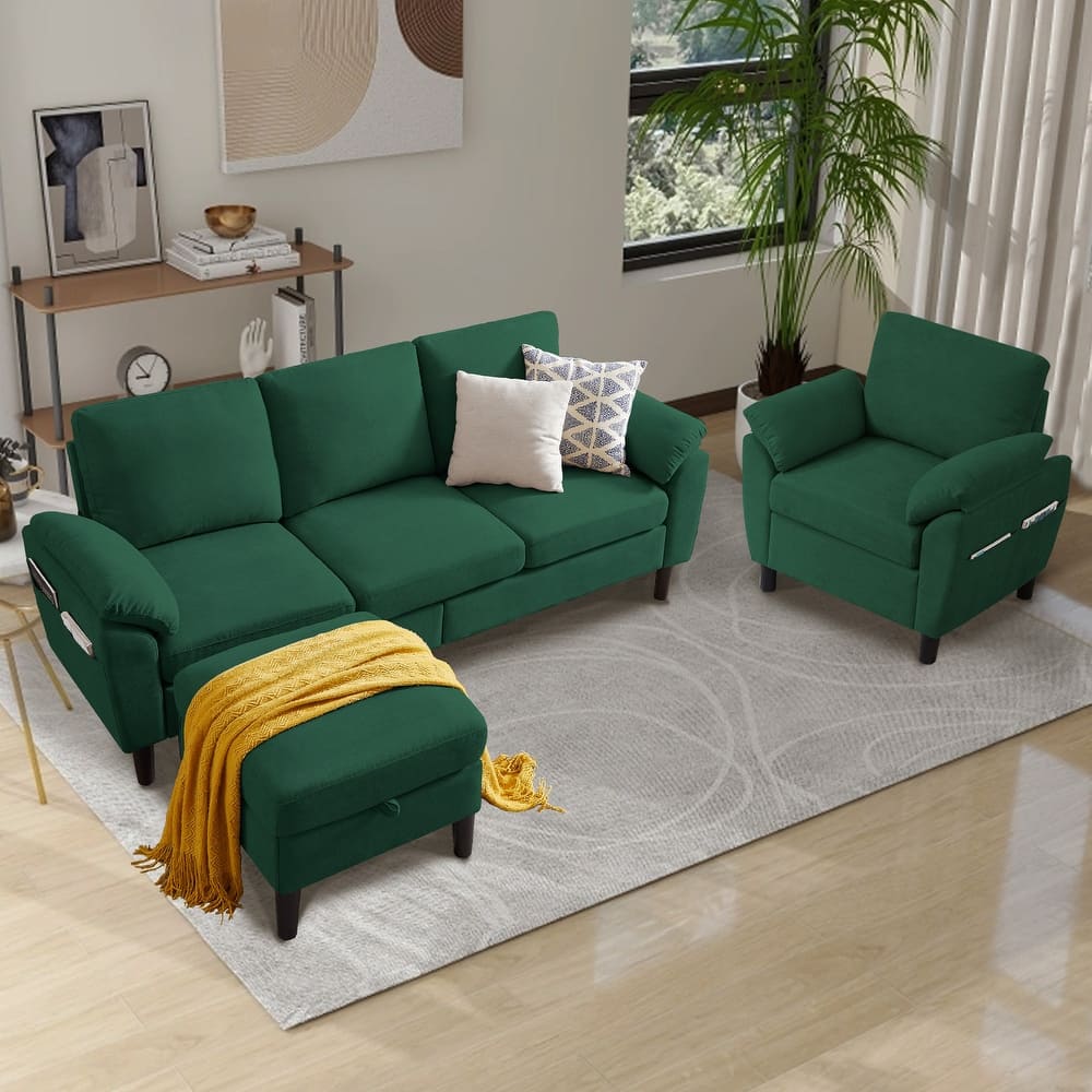 3-Piece Living Room Sectional Sofa Set with Chair and Ottoman