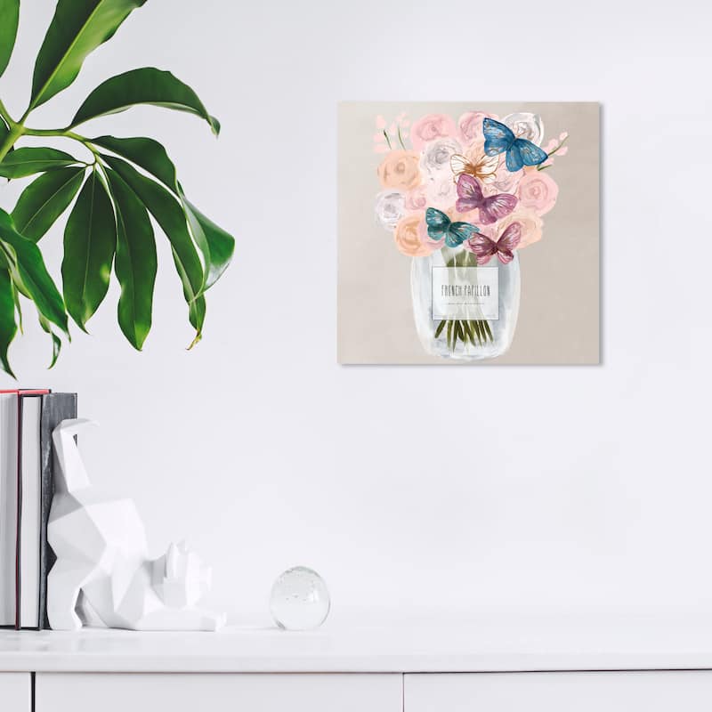 Wynwood Studio Canvas Fashion and Glam French Papillon Pink and Pastel Pink Modern & Contemporary Wall Art Canvas Print - 12 x 12