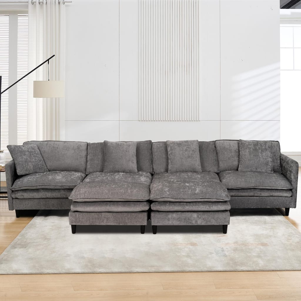 Velvet Loveseat Sofa, Lounge Sofa with High-Density Sponge Cushion, Sectional Sofa with Removable Ottoman