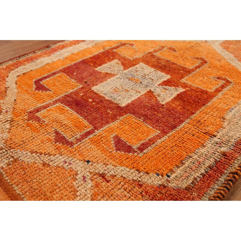 Orange Tribal Oushak Oriental Vintage Runner Rug Handmade Wool Carpet - 3'2"x 10'3"