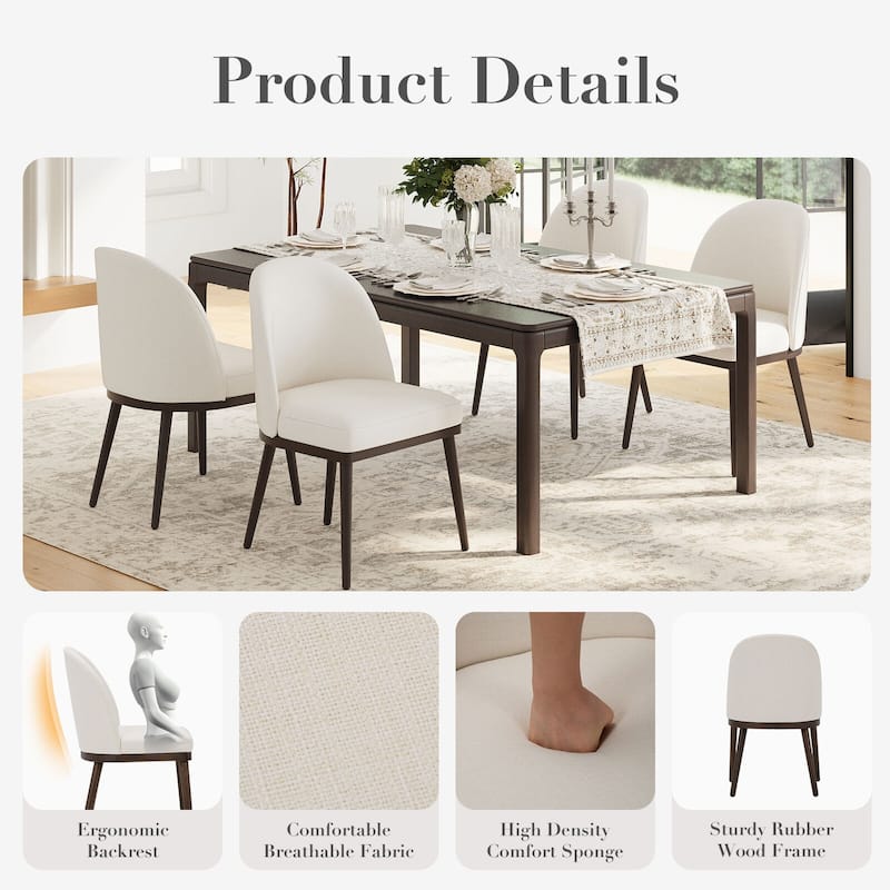 Upholstered Fabric Dining Chairs with Curved Backrest