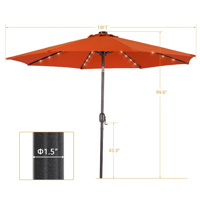 LIVOOSUN 10Ft Solar-powered Large Round Outdoor Patio Market Umbrella with Crank