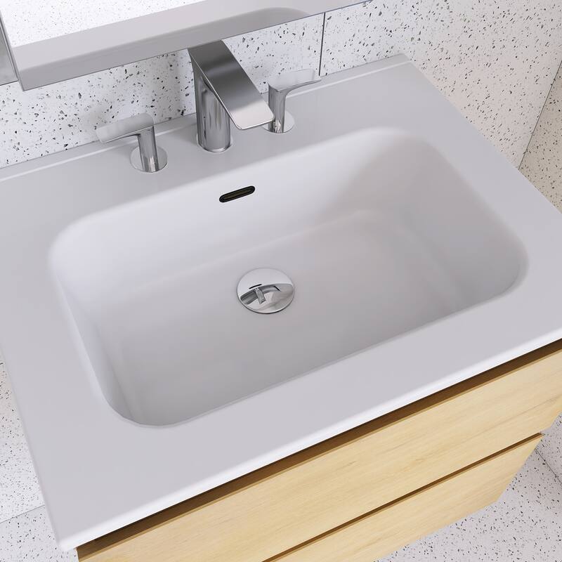 Floating Integrated Bathroom Vanity with Ceramic Sink, Three Faucet Holes