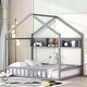 preview thumbnail 1 of 18, Wooden Full Size House Bed with Storage Shelf,Kids Bed with Fence and Roof, Gray Gray