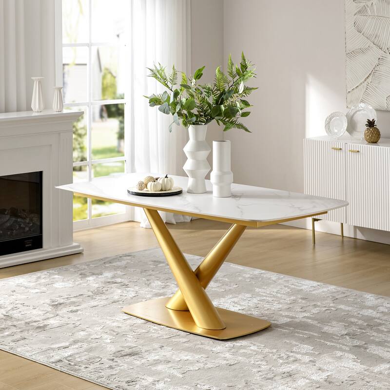Amadeus Mordern 72" Dining Table with Metal Base by HULALA HOME - White