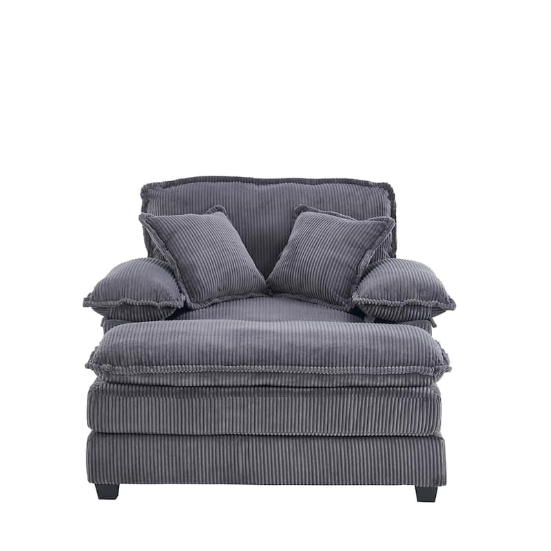 56.3 Inch Corduroy Single Deep Seat Sofa Chair With 2 Toss Pillows and a Ottoman