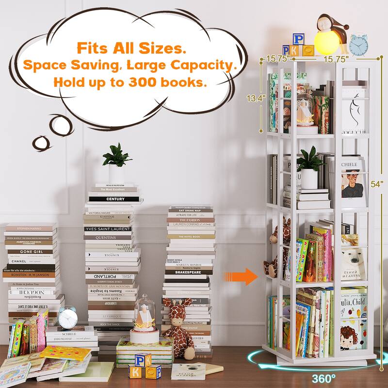Corner Rotating Bookshelf, 360 Display Wood Spinning Bookshelf, Floor Standing Bookcase Organizer Storage Rack